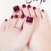Summer Toenail Stickers Wearing Nails Fake Nails Finished Wine Deep Red Diamond Nail Nails