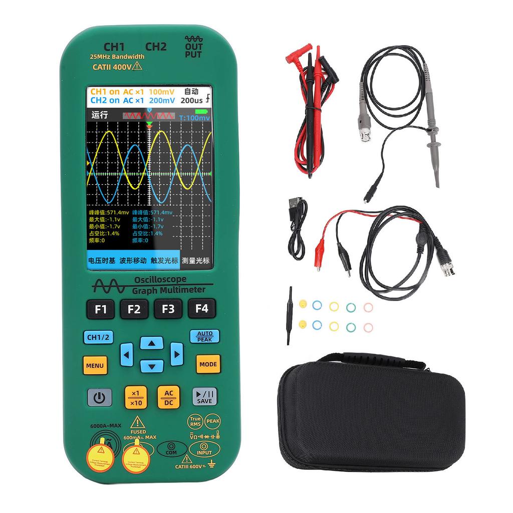 Oscilloscope Multimeter Signal Generator 3 In 1 Large Screen Dual Channel 25MHZ Bandwidth 208 MSa/s 