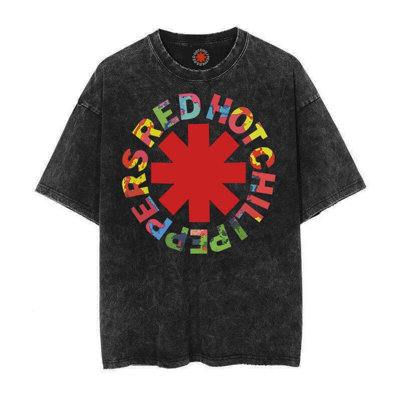 Trend Washed Vintage Cotton Tshirt RED HOT CHILI PEPPERS T-shirt Men Women Hip Hop T Shirt Oversized Streetwear Short Sleeve Tee