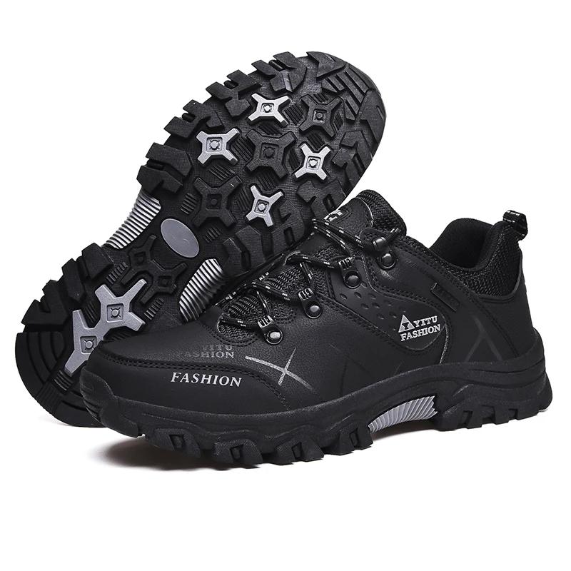Fashion Shoes for Men 2024 New Men Sneakers Leather Waterproof Mountaineering Camping Hiking Shoes Thick Sole Comfortable Running Shoes
