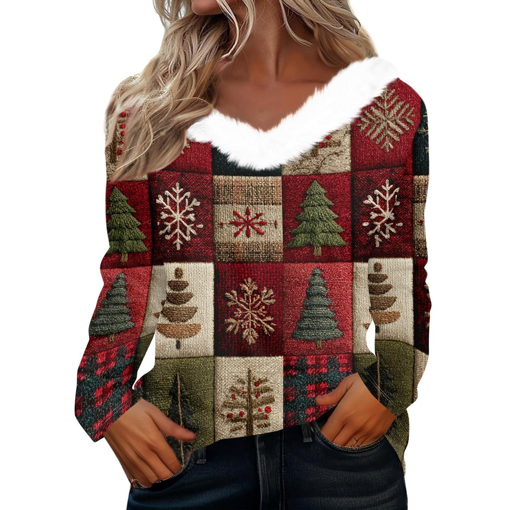 Long Sleeve Shirts For Women Cute Tops Christmas Prints Tees Blouses Casual Plus Size Basic Tops Pullover