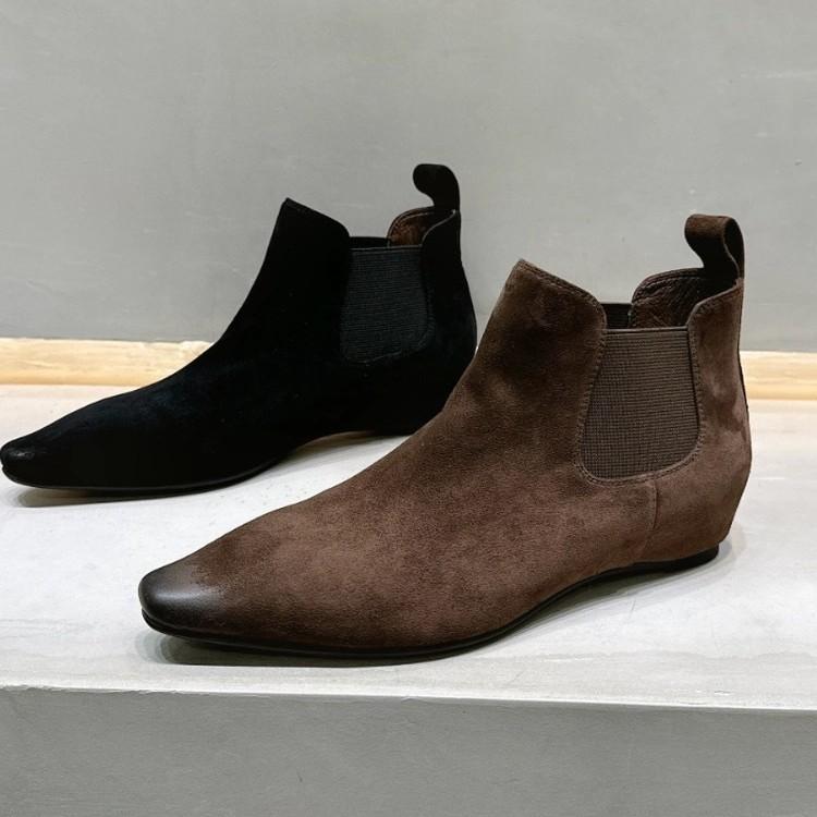 Sheepskin Version~ Retro Matte Suede Polished Pointed Inner Heightening Chelsea Boots Short Boots Women's 2025 New Bare Boots