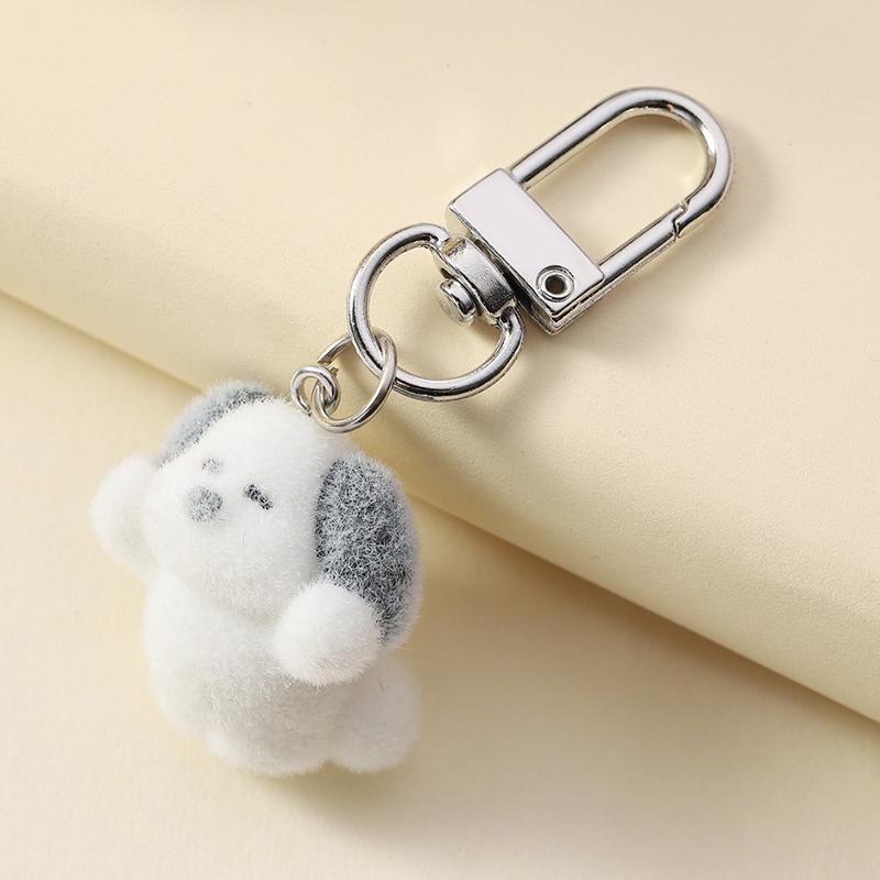 Kawaii 3D Flocking Puppy Keychain Cartoon Little Dog Plush Keyring Car Key Holder Bag Pendant Earphone Decoration Couple Gifts