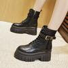 Thick-soled Martin Boots for Women 2025 Autumn and Winter New British Style Short Boots Versatile Small Inner Height Increase Black Boots for Women