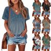 T Shirts For Women Pleated V Neck Dressy Casual Blouses Printing Short Sleeve Summer Tops Loose Fit