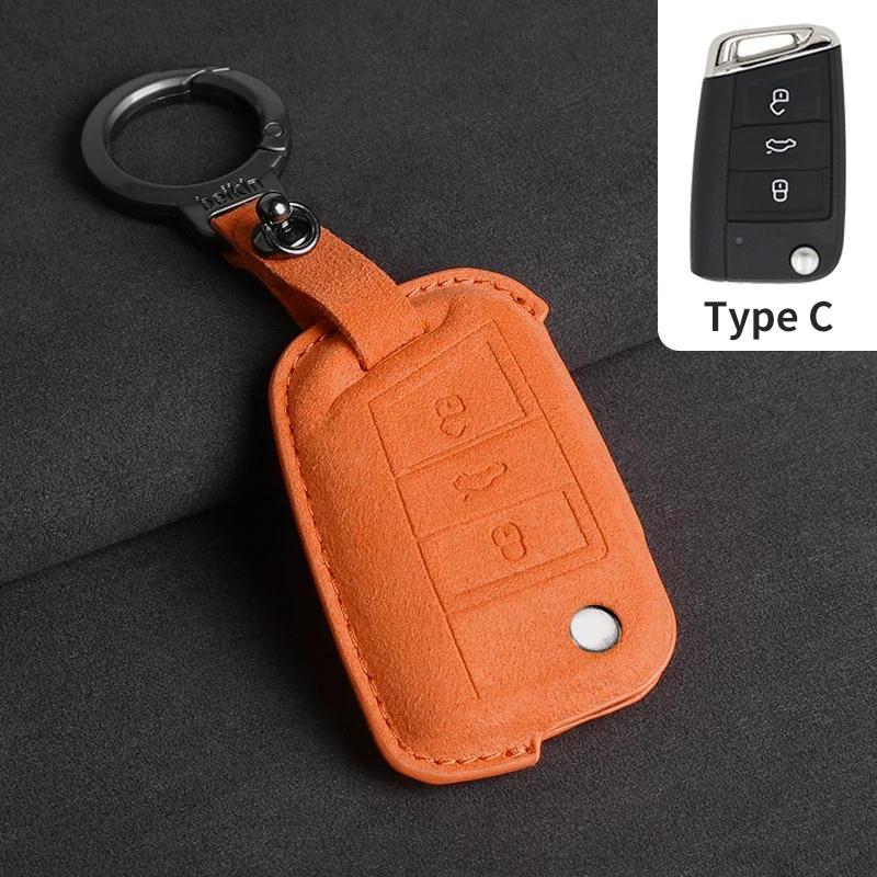 Suede Car Flip Key Case Cover for VW Volkswagen Golf 7 MK7 Tiguan MK2 T-roc T-cross Skoda Octavia Kodiaq Karoq Seat Ateca Leon