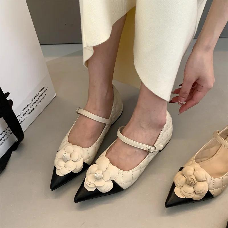 Fashion High Quality Thick Heeled Casual Shoes for Women 2024 New Korean Style Fashion Shallow Mouth Flower Women Shoes Zapatos De Mujer