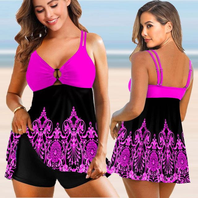 Women Two Pieces Print Tankini 2022 Sexy Bikini Swimdress Set Swimsuit Swimwear Bathing Sui Plus Size Plus Size Beachwear