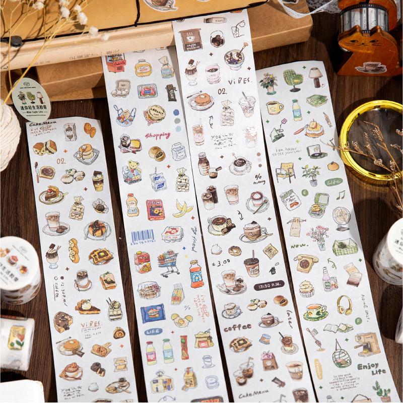 200cm/ Roll Washi Paper Tape Vintage Art Afternoon Tea Coffee Dessert Pattern Mini Tent Tape Creative DIY For Card Decoration