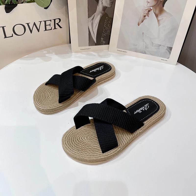 Fashion Straw Sandals New Summer Light Casual Soft Bottom Beach Flip-flops Waterproof Non-slip Sandals
