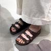 Fashion Retro Metal Belt Buckle Platform Slippers Women's Summer New Round Toe Open Toe Lazy Slip Outside Slippers