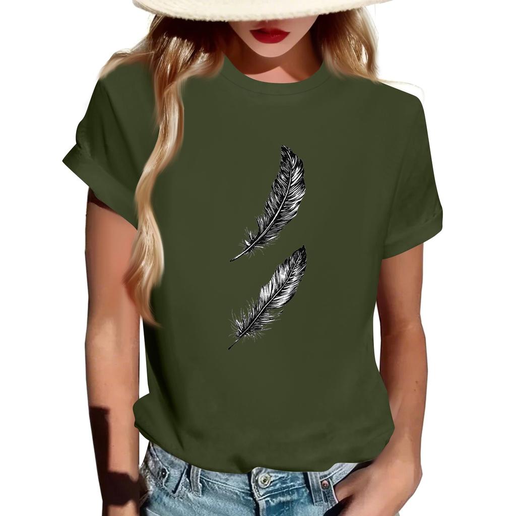 Women's Fashion Casual Printed Short Sleeve Round Neck Pullover Tops