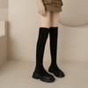 Women Long Sock Boots Autumn Winter Black Thick High Heel Round Head Elastic Stocking Boots Platform Slip On Casual Botines