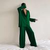 New Satin Silk Pajamas Low-cut Sexy Pajamas for Women Single-breasted Long-sleeved Wide-leg Pants Trousers Suit