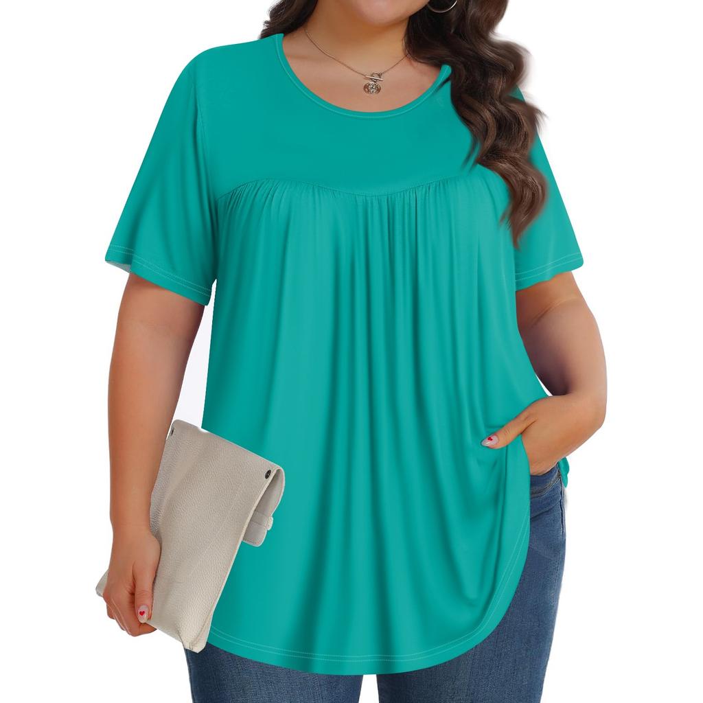Women's Fashion Casual  Solid Color Round Neck Short Sleeve Top Womens Plus Size Tops