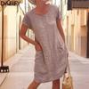 Women's Fashion Summer Spring Solid Color Print Short Sleeve O-Neck Loose Waistline Casual Dresses