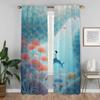 The Whale At the Bottom of the Sea Kitchen Curtains for Camera Partition Blackout Curtain for Room 2 Panel Shades Living Elegant
