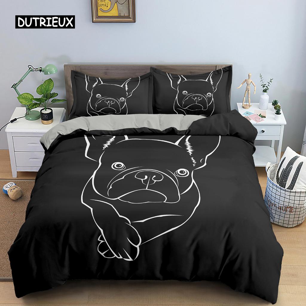 Cute Cartoon Bulldog Pattern Duvet Cover Set King Full Size Bedding Set Room Decor Soft Microfiber Quilt/Comforter Cover 2/3PCS