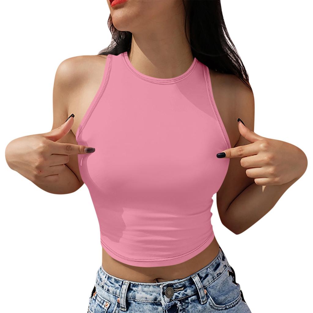 Tank Top For Women Casual Summer Sleeveless Tops Fashion Round Neck Solid Color T Shirt Tanks Tops