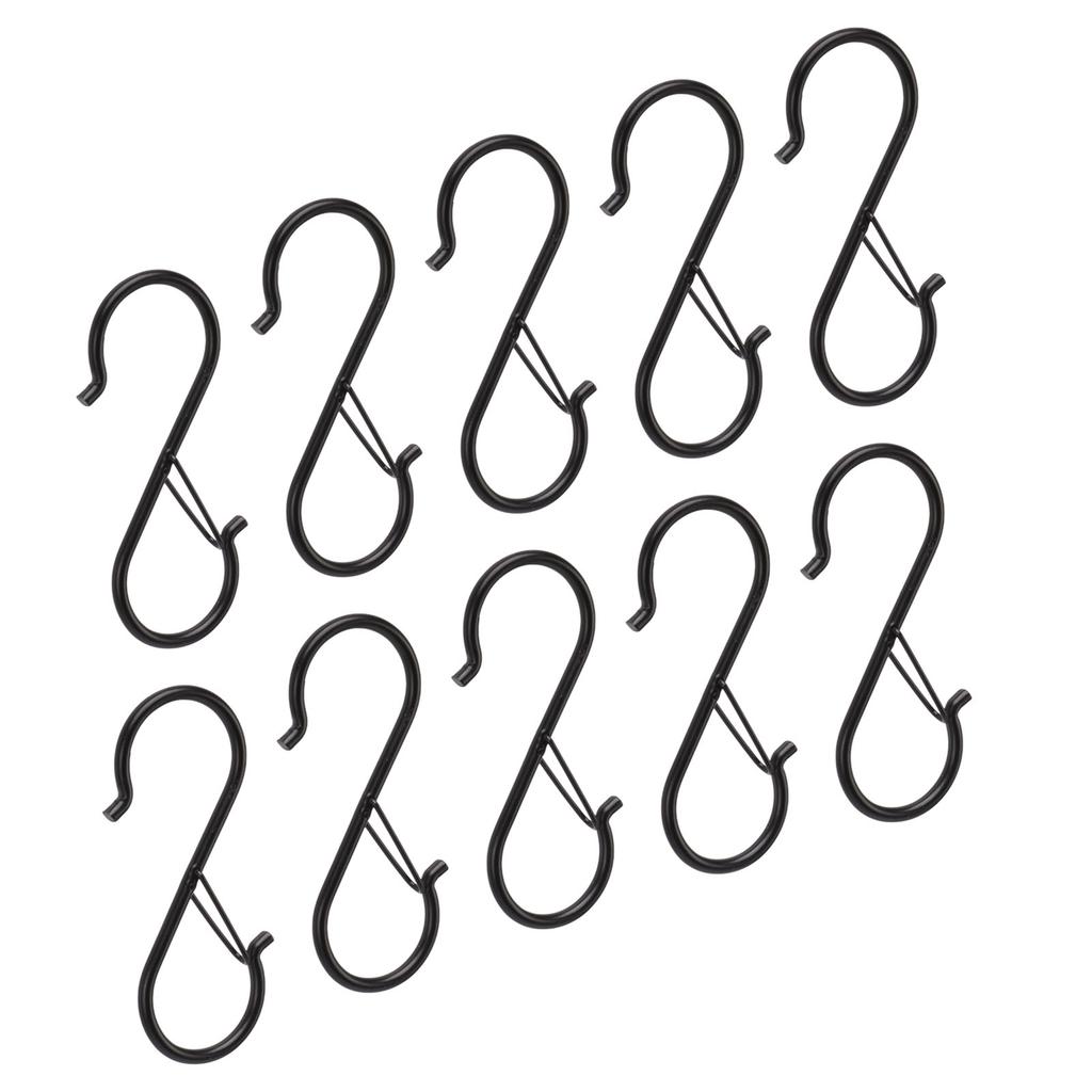 10Pcs S Shaped Hook Hanging Hooks Iron with Safety Buckle for Closet Kitchen Home