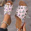 Butterfly Printed Wedge Slippers for Women Lightweight Peep Toe Platform Sandals Woman Summer Comfort Non Slip Beach Slides