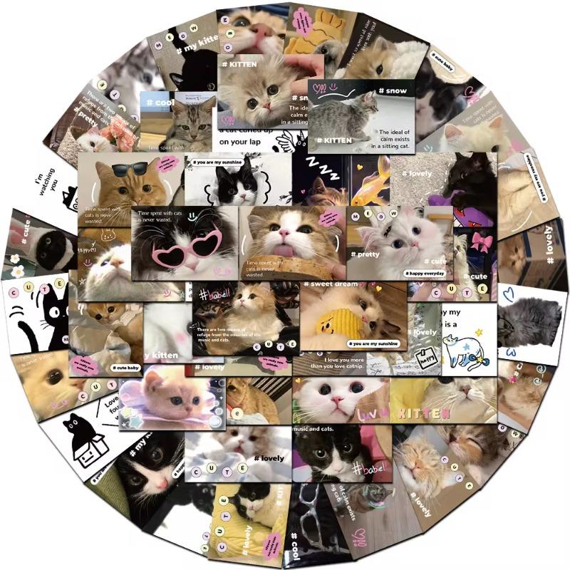 62pcs Sweet American Style Cat Scrapbook Journal Sticker Cute Cartoon Kitten Stationery Sticker DIY Decor Luggage Laptop Sticker