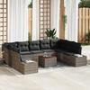 VidaXL 10-Piece Garden Sofa Set with Cushions Grey Poly Rattan Acacia 3356669
