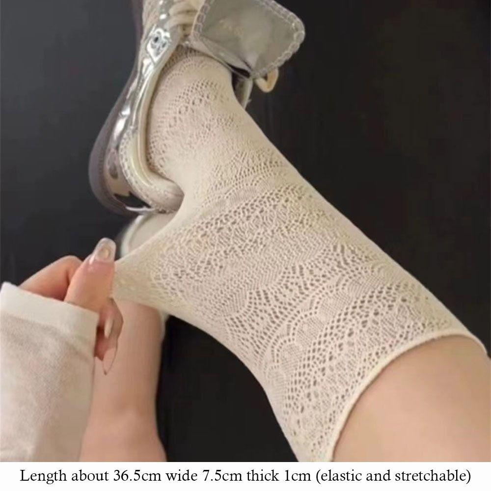 Mesh Hollowed Out White Pile Socks Thin Crew Socks Lolita Lace Socks  Women Ladies