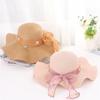 Summer Women's New Sunscreen Sun Hat with Bow and Large Brim Wave Grass Hat, Flower Pearl Beach Hat, Foldable