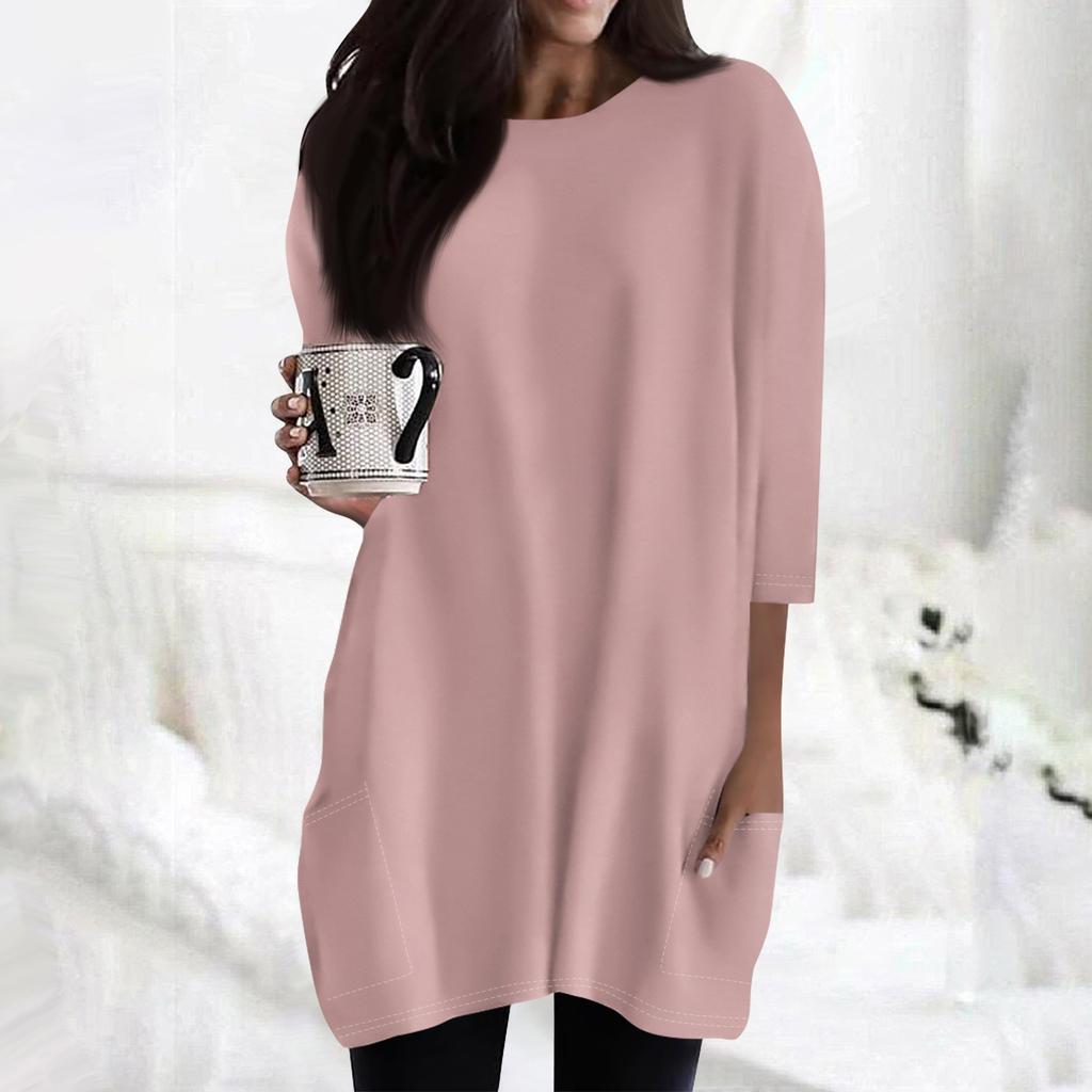 Women's  Casual 3/4 Sleeve Shirts Fashion Print Tunic Tops With Pockets