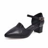 Hollow Sandals 2025 Summer New Ruffle Edge Pointed Head with Thick Heel Middle Heel First Layer Cowhide Women's Sandals