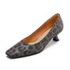 Cow Skin Summer Autumn Thin Med Heels Party Shoes Women Square Toe Leopard Prints Shallow Pumps