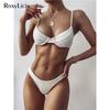 Sexy Ribbed Underwired Bikini Swimsuit Female Swimwear Women Two-pieces Bikini Set High Cut Thong Bather Bathing Suit