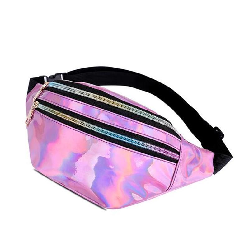 Simple Style Waist Pack for Women Shiny Laser Bum Hip Belt Bag for Girls Party Purse Small Chest Packs