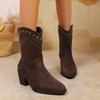 Chunky Heel Ankle Boots for Women New Winter Rivet Shoes Cow Suede Pointed Toe Women's Boots Retro Cowboy Boots Female