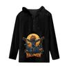 Halloween Printed Hooded Men's Oversized Drawstring Button Hoodie