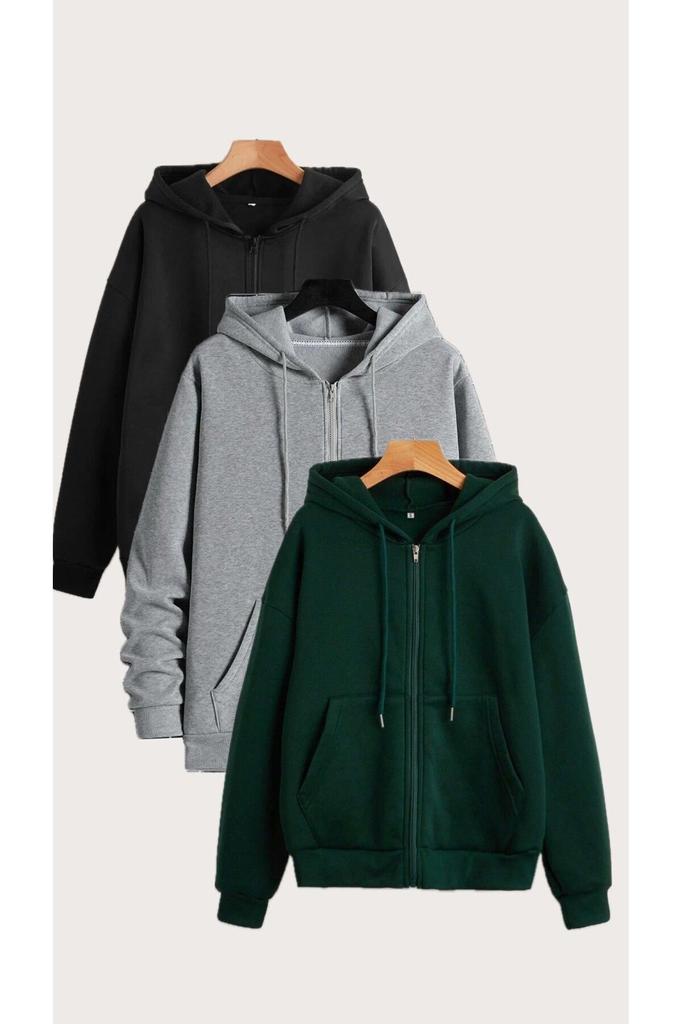Women's Style Big Size Sweatshirt Zippered Hooded Oversize Sweatshirt