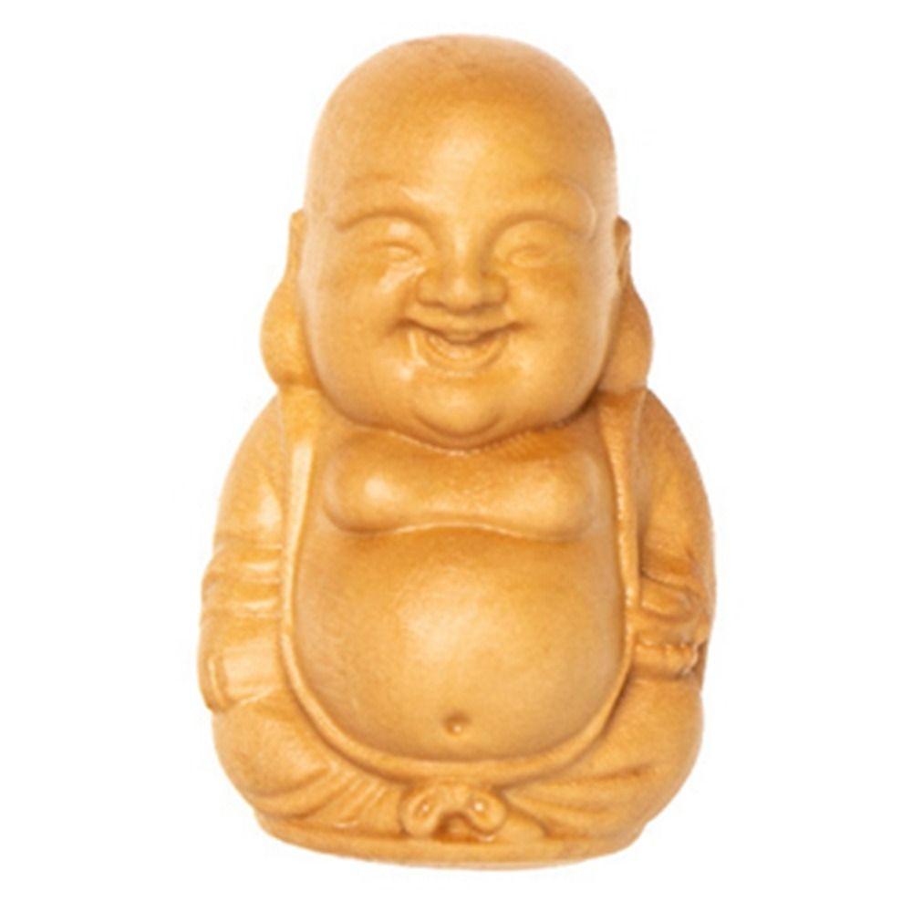 Cute Small Baby Buddha Boxwood Carved Home Decor Handicraft Key Chain Pendant Car Ornament Little Monk Figurines Buddha Statue