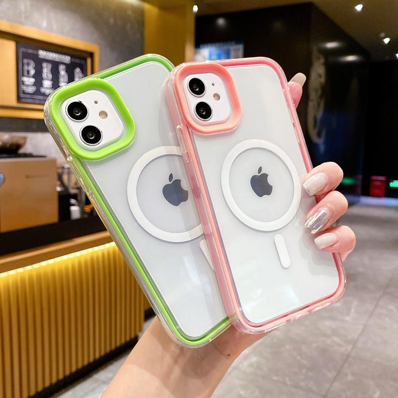 Luxury Transparent Wireless Charging Magsafe Phone Case For iPhone 11 12 13 14 15 Pro Max Magnetic Shockproof Bumper Cover