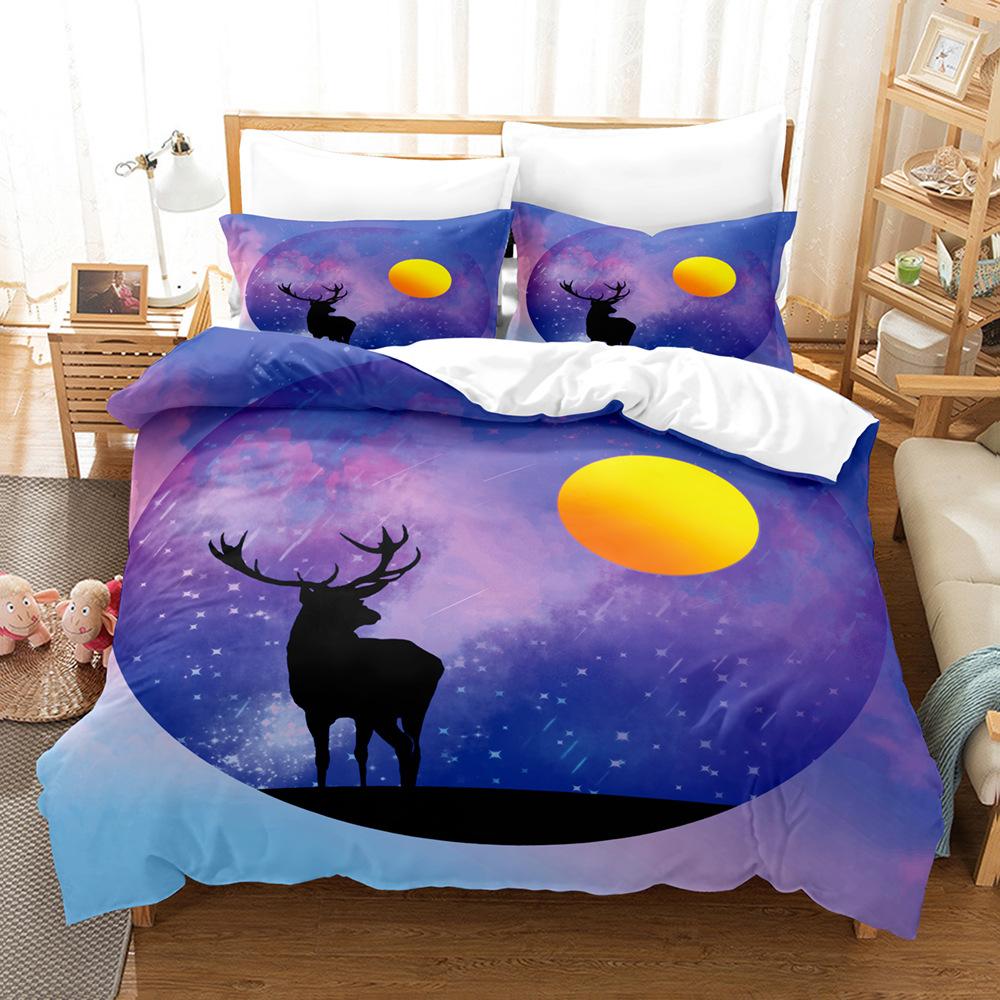 Fashion Home Bedding Quilt Cover Bedroom Home Quilt Cover Pillowcase 3D Printed Animal Quilt Cover Set Deer Motif Bedroom Bedding