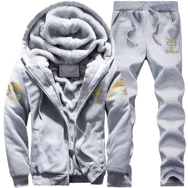Tracksuit Fleece Hooded Jacket +Pants Sweatshirts Set Hoodies Suit Coat Sportswear Autumn Winter Warm Pullover