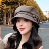 Fall/Winter Women's Retro Octagonal Beret Cap with Bowknot - Elegant Travel Basin Hat, Lightweight Polyester