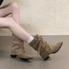 Boots Maillard 2025 New Autumn and Winter Niche Retro Belt Buckle Pointed Thick Heel Trousers Stacked Boots Short Boots Women