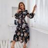 Fashion Women's Temperament Long Sleeve Retro Floral Dress Autumn