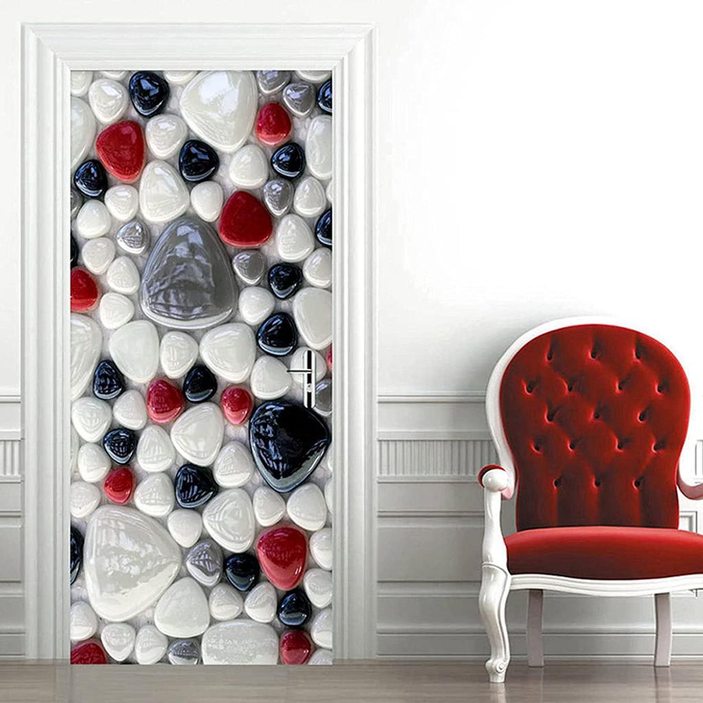 3D Door Stickers Decor Removable Kids Teens Colored Pebbles Door Murals Wallpaper Waterproof Removable Art Door Decals