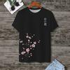 Cherry Blossom Pattern Japanese Men's T-shirt Chinese Style 3D Plum Blossom Calligraphy O Neck Tops Street Casual Unisex Tees