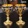 2 Pieces of Retro Medieval Style Imitation Renaissance Holy Grail Goblets, Luxurious Gold Finish with Exquisite Floral Patterns, Handmade Metal Cups