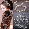 Romantic Long Chain Headpiece Bride Accessories Diamante Headband Pearl Crystal Wedding Hair Vine