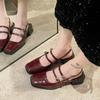 Fashion 2024 New Baotou Sandals Women Retro Square Headed Thick Heels High Heels Back Hollow Line with Bright Leather Shoes