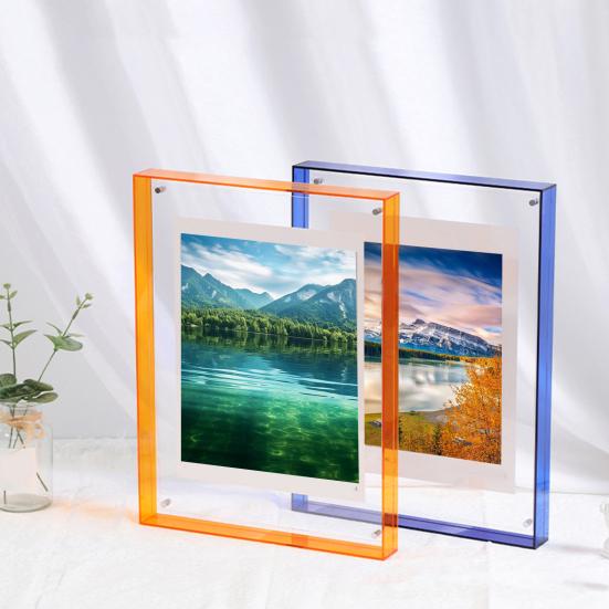 Floating Photo Frame Horizontal Vertical Neon Acrylic Home Gallery Office Wall Mount Desktop Standing Decorative Picture Poster Display Frame